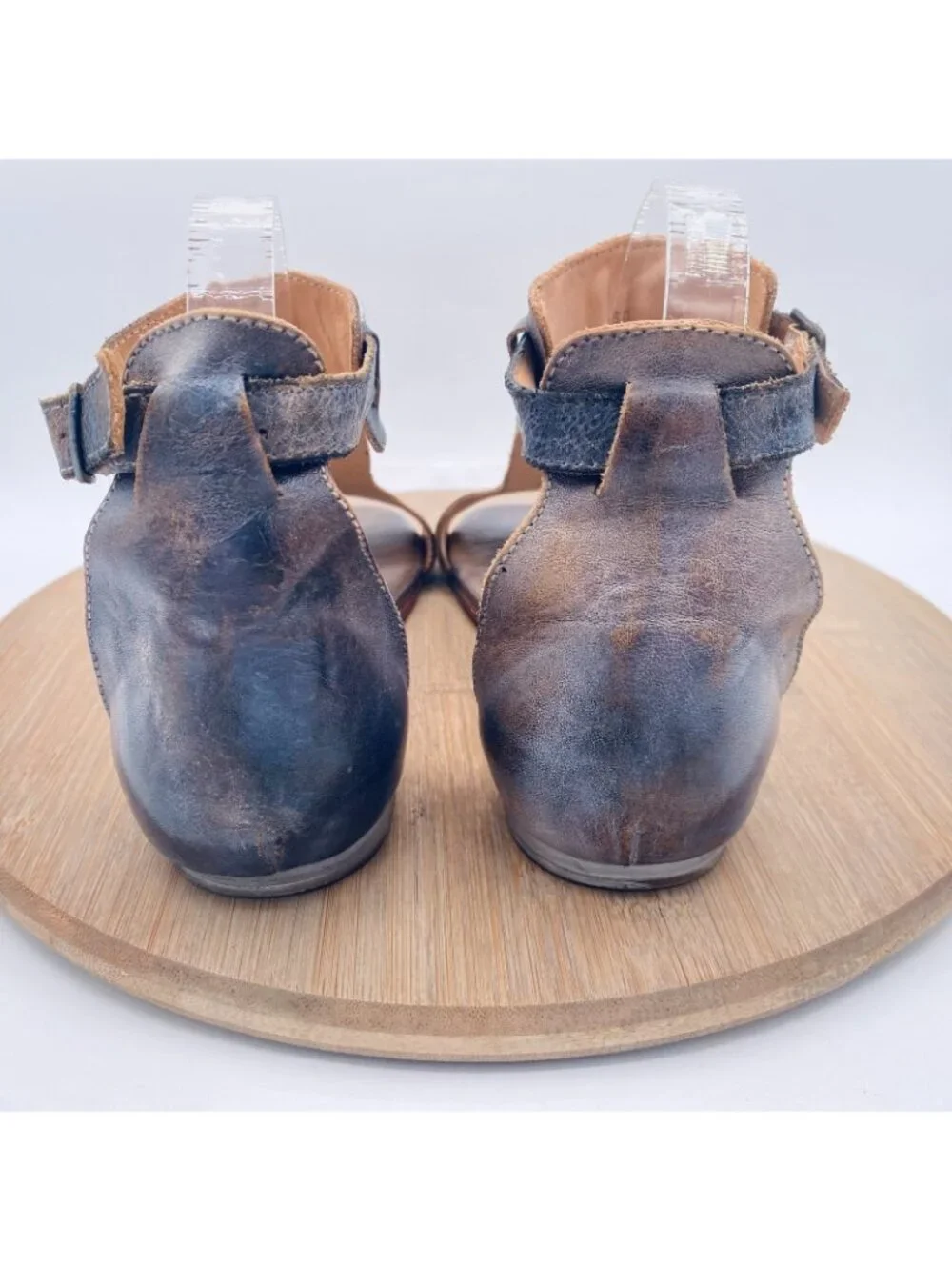 Bed|Stu Sandals Womens 8 Purple Distressed Leather Sabel Ankle Strap Flats
